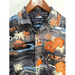Newport Blue American Tradition Hawaiian Floral VW Bus Shirt Men's Size S Beach